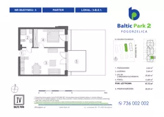 2 pokoje, apartament inwestycyjny 45,16 m², piętro 1, oferta nr 3-A.1.2, Baltic Park 2 - Etap III, Pogorzelica, ul. Wojska Polskiego
