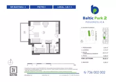 2 pokoje, apartament inwestycyjny 39,32 m², piętro 1, oferta nr 3-B.1.1, Baltic Park 2 - Etap III, Pogorzelica, ul. Wojska Polskiego