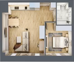 2 pokoje, mieszkanie 46,42 m², piętro 1, oferta nr A_01_07, Kolejova 1, Poznań, Grunwald, Łazarz, ul. Kolejowa 1/3