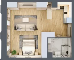 2 pokoje, mieszkanie 45,75 m², piętro 1, oferta nr B_01_02, Kolejova 1, Poznań, Grunwald, Łazarz, ul. Kolejowa 1/3