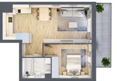 2 pokoje, mieszkanie 44,27 m², piętro 1, oferta nr B_01_12, Kolejova 1, Poznań, Grunwald, Łazarz, ul. Kolejowa 1/3