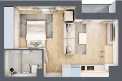 1 pokój, mieszkanie 30,68 m², piętro 1, oferta nr C_01_01, Kolejova 1, Poznań, Grunwald, Łazarz, ul. Kolejowa 1/3