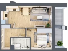 2 pokoje, apartament 44,18 m², piętro 1, oferta nr D_01_05, Kolejova 1, Poznań, Grunwald, Łazarz, ul. Kolejowa 1/3