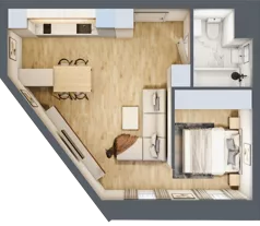 2 pokoje, mieszkanie 39,59 m², piętro 1, oferta nr U-B-01-07, Kolejova 1, Poznań, Grunwald, Łazarz, ul. Kolejowa 1/3