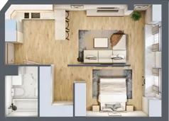 2 pokoje, mieszkanie 48,92 m², piętro 1, oferta nr U-B-01-08, Kolejova 1, Poznań, Grunwald, Łazarz, ul. Kolejowa 1/3