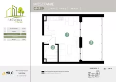 1 pokój, mieszkanie 27,07 m², piętro 2, oferta nr C.2.39, Parkowa Aura, Wrocław, Maślice, Fabryczna, Aleja Śliwowa 48a