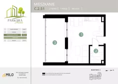 1 pokój, mieszkanie 27,17 m², piętro 2, oferta nr C.2.51, Parkowa Aura, Wrocław, Maślice, Fabryczna, Aleja Śliwowa 48a