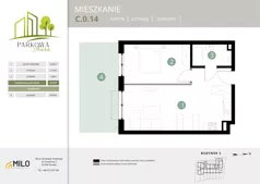 2 pokoje, mieszkanie 43,58 m², piętro 1, oferta nr C.1.30, Parkowa Aura, Wrocław, Maślice, Fabryczna, Aleja Śliwowa 48a