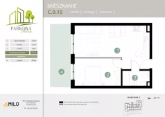 2 pokoje, mieszkanie 43,81 m², parter, oferta nr C.0.15, Parkowa Aura, Wrocław, Maślice, Fabryczna, Aleja Śliwowa 48a