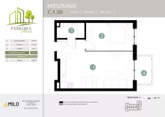 2 pokoje, mieszkanie 46,45 m², piętro 1, oferta nr C.1.20, Parkowa Aura, Wrocław, Maślice, Fabryczna, Aleja Śliwowa 48a