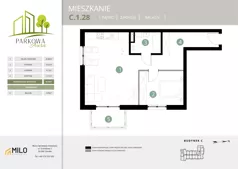 2 pokoje, mieszkanie 52,28 m², piętro 1, oferta nr C.1.28, Parkowa Aura, Wrocław, Maślice, Fabryczna, Aleja Śliwowa 48a