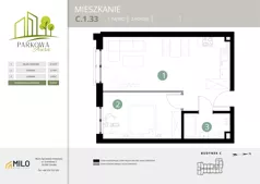 2 pokoje, mieszkanie 43,93 m², piętro 1, oferta nr C.1.33, Parkowa Aura, Wrocław, Maślice, Fabryczna, Aleja Śliwowa 48a