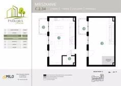 2 pokoje, mieszkanie 77,88 m², piętro 2, oferta nr C.2.34, Parkowa Aura, Wrocław, Maślice, Fabryczna, Aleja Śliwowa 48a