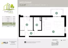 2 pokoje, mieszkanie 44,79 m², piętro 2, oferta nr C.2.37, Parkowa Aura, Wrocław, Maślice, Fabryczna, Aleja Śliwowa 48a