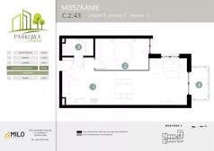 2 pokoje, mieszkanie 55,80 m², piętro 2, oferta nr C.2.43, Parkowa Aura, Wrocław, Maślice, Fabryczna, Aleja Śliwowa 48a
