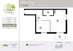 2 pokoje, mieszkanie 50,02 m², piętro 2, oferta nr C.2.44, Parkowa Aura, Wrocław, Maślice, Fabryczna, Aleja Śliwowa 48a