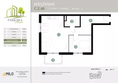 2 pokoje, mieszkanie 52,30 m², piętro 2, oferta nr C.2.46, Parkowa Aura, Wrocław, Maślice, Fabryczna, Aleja Śliwowa 48a