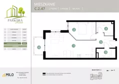 2 pokoje, mieszkanie 55,81 m², piętro 2, oferta nr C.2.47, Parkowa Aura, Wrocław, Maślice, Fabryczna, Aleja Śliwowa 48a