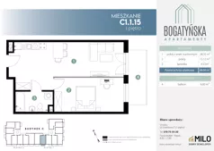 2 pokoje, mieszkanie 48,00 m², piętro 1, oferta nr C1.1.15, ul. Bogatyńska Dobry Deweloper Milo Wrocław Maślice III, Wrocław, Maślice, Fabryczna, ul. Bogatyńska