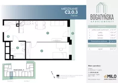 2 pokoje, mieszkanie 46,07 m², piętro 1, oferta nr C2.1.15, ul. Bogatyńska Dobry Deweloper Milo Wrocław Maślice III, Wrocław, Maślice, Fabryczna, ul. Bogatyńska