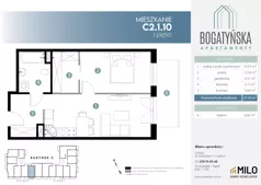 2 pokoje, mieszkanie 47,43 m², piętro 1, oferta nr C2.1.10, ul. Bogatyńska Dobry Deweloper Milo Wrocław Maślice III, Wrocław, Maślice, Fabryczna, ul. Bogatyńska