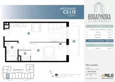 2 pokoje, mieszkanie 48,04 m², piętro 1, oferta nr C2.1.12, ul. Bogatyńska Dobry Deweloper Milo Wrocław Maślice III, Wrocław, Maślice, Fabryczna, ul. Bogatyńska