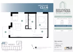 2 pokoje, mieszkanie 46,07 m², piętro 1, oferta nr C2.1.15, ul. Bogatyńska Dobry Deweloper Milo Wrocław Maślice III, Wrocław, Maślice, Fabryczna, ul. Bogatyńska