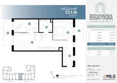 3 pokoje, mieszkanie 62,09 m², piętro 1, oferta nr C1.1.16, ul. Bogatyńska Dobry Deweloper Milo Wrocław Maślice III, Wrocław, Maślice, Fabryczna, ul. Bogatyńska