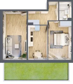 2 pokoje, mieszkanie 58,22 m², parter, oferta nr 1.E.0.1, 2M Apartments Dobry Deweloper Milo Wrocław Maślice , Wrocław, Maślice, Fabryczna, ul. Zawidowska