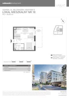 1 pokój, mieszkanie 30,63 m², piętro 3, oferta nr M18, Unikat Apartamenty E, Gdańsk, Piecki-Migowo, Morena, ul. Belgradzka 114