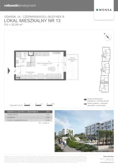 1 pokój, mieszkanie 25,08 m², piętro 2, oferta nr M13, Monsa etap 6, Gdańsk, Jasień, Rębowo, ul. Konrada Guderskiego