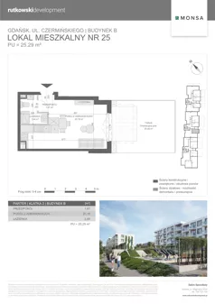 1 pokój, mieszkanie 25,29 m², parter, oferta nr M25, Monsa etap 6, Gdańsk, Jasień, Rębowo, ul. Konrada Guderskiego