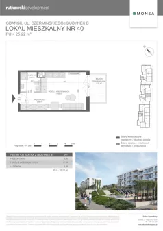 1 pokój, mieszkanie 25,22 m², piętro 3, oferta nr M40, Monsa etap 6, Gdańsk, Jasień, Rębowo, ul. Konrada Guderskiego