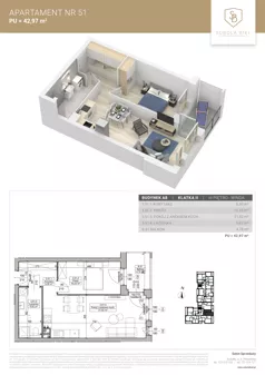 2 pokoje, mieszkanie 42,97 m², piętro 3, oferta nr M51, Sobola Biel - Budynek A8, Suwałki, ul. Aleksandry Piłsudskiej