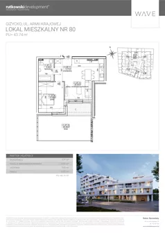 2 pokoje, mieszkanie 43,74 m², parter, oferta nr M80, Wave - Etap 1, Giżycko, ul. Armii Krajowej