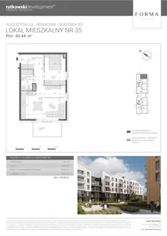 2 pokoje, mieszkanie 43,44 m², piętro 3, oferta nr M35, Forma Augustów, Augustów, ul. Arnikowa 10G