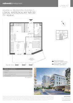 2 pokoje, mieszkanie 40,00 m², piętro 4, oferta nr M33, Unikat Apartamenty C, Gdańsk, Piecki-Migowo, Morena, ul. Belgradzka 114