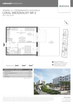 2 pokoje, mieszkanie 40,13 m², parter, oferta nr M3, Monsa etap 6, Gdańsk, Jasień, Rębowo, ul. Konrada Guderskiego