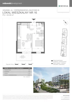 2 pokoje, mieszkanie 40,00 m², piętro 2, oferta nr M16, Monsa etap 6, Gdańsk, Jasień, Rębowo, ul. Konrada Guderskiego