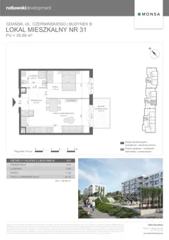 2 pokoje, mieszkanie 39,99 m², piętro 1, oferta nr M31, Monsa etap 6, Gdańsk, Jasień, Rębowo, ul. Konrada Guderskiego