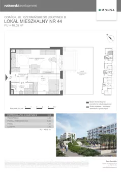 2 pokoje, mieszkanie 40,05 m², parter, oferta nr M44, Monsa etap 6, Gdańsk, Jasień, Rębowo, ul. Konrada Guderskiego