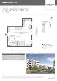 2 pokoje, mieszkanie 41,70 m², piętro 2, oferta nr M103, Parkowa Osiedle, Grajewo, ul. mjr. Jana Tabortowskiego 6