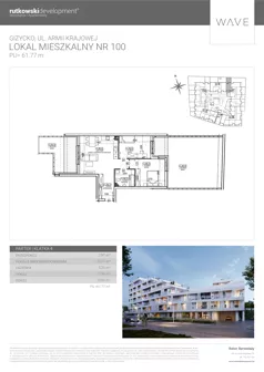 3 pokoje, apartament 61,77 m², parter, oferta nr M100, Wave - Etap 1, Giżycko, ul. Armii Krajowej