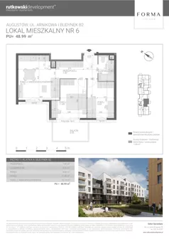 3 pokoje, mieszkanie 48,99 m², piętro 1, oferta nr M6, Forma Augustów, Augustów, ul. Arnikowa 10G