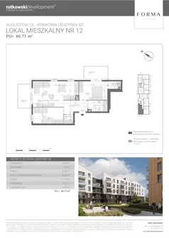 3 pokoje, mieszkanie 60,71 m², piętro 2, oferta nr M12, Forma Augustów, Augustów, ul. Arnikowa 10G