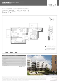 3 pokoje, mieszkanie 60,71 m², piętro 3, oferta nr M16, Forma Augustów, Augustów, ul. Arnikowa 10G