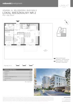 3 pokoje, mieszkanie 60,79 m², parter, oferta nr M2, Unikat Apartamenty E, Gdańsk, Piecki-Migowo, Morena, ul. Belgradzka 114