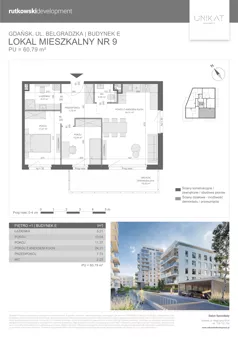 3 pokoje, mieszkanie 60,79 m², piętro 1, oferta nr M9, Unikat Apartamenty E, Gdańsk, Piecki-Migowo, Morena, ul. Belgradzka 114