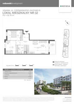 3 pokoje, mieszkanie 59,76 m², piętro 1, oferta nr M32, Monsa etap 6, Gdańsk, Jasień, Rębowo, ul. Konrada Guderskiego