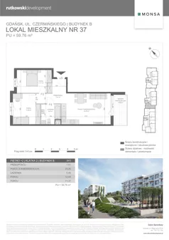 3 pokoje, mieszkanie 59,76 m², piętro 2, oferta nr M37, Monsa etap 6, Gdańsk, Jasień, Rębowo, ul. Konrada Guderskiego